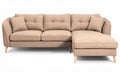 Fabric sectional sofa with tufted cushions and wooden legs in beige