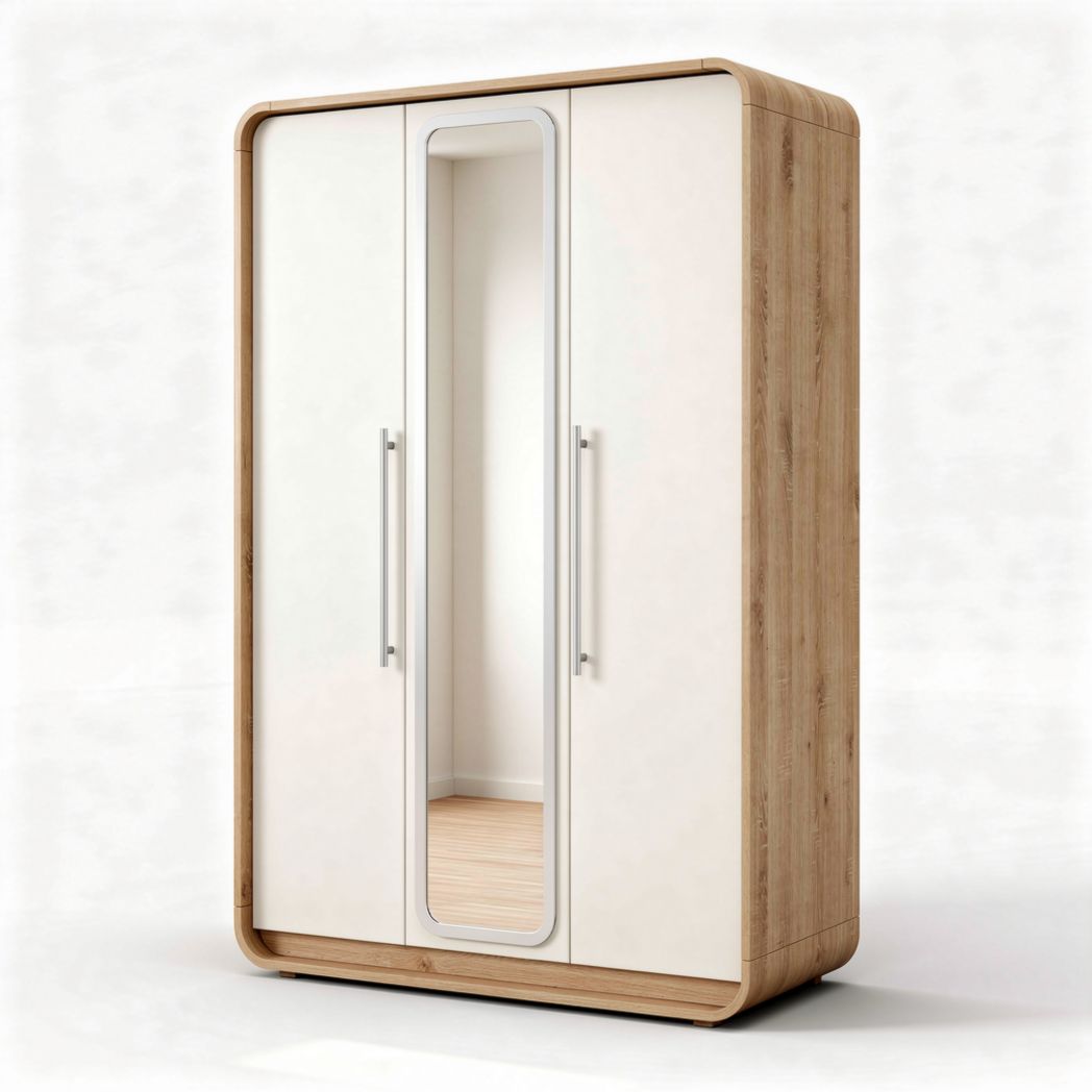 Wooden wardrobe with mirror doors for bedroom storage 150 x 80 x 200cm