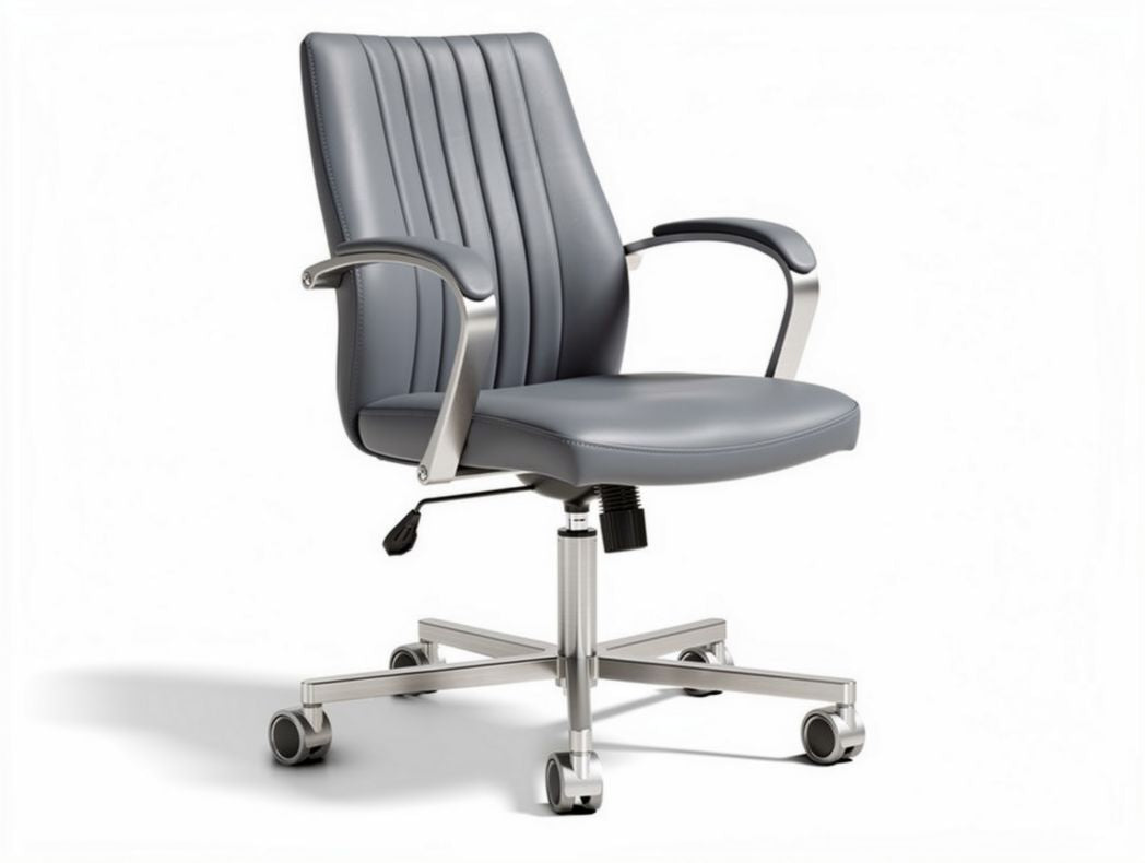 Grey adjustable office chair with metal base and wheels 45 x 60 x 90cm