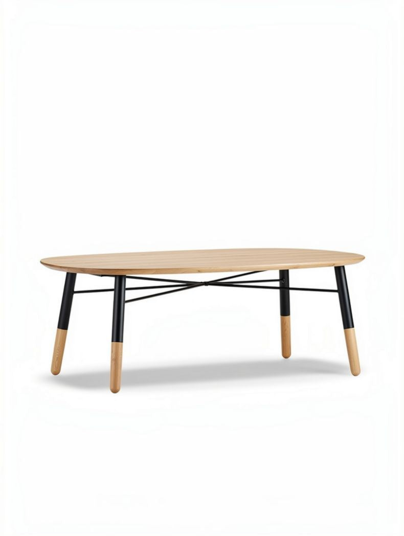 Wooden coffee table with black metal legs and natural finish 120 x 60 x 45cm