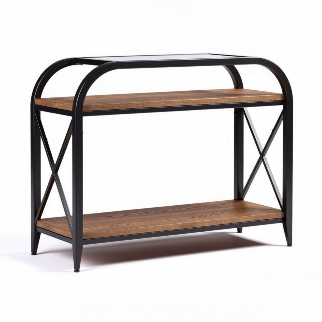 Wooden and metal console table 90 x 40 x 80cm for living room storage