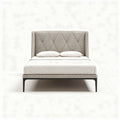 Upholstered bed frame with diamond tufted headboard and wooden legs 200 x 160 x 100cm