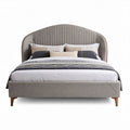Upholstered bed frame with curved headboard in gray fabric 200 x 160 x 120cm