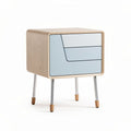 Wooden nightstand with two drawers and metal legs 45 x 40 x 50cm in blue and natural finish