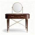 Wooden vanity table with round mirror and gold metal accents 80 x 40 x 75cm