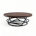 Round coffee table with wooden top and black metal base 90 x 90 x 40cm