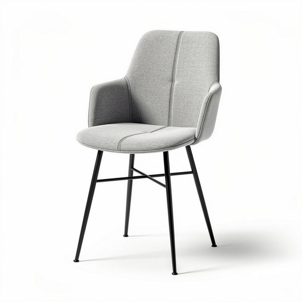 Gray fabric dining chair with armrests and black metal legs 50 x 50 x 80cm