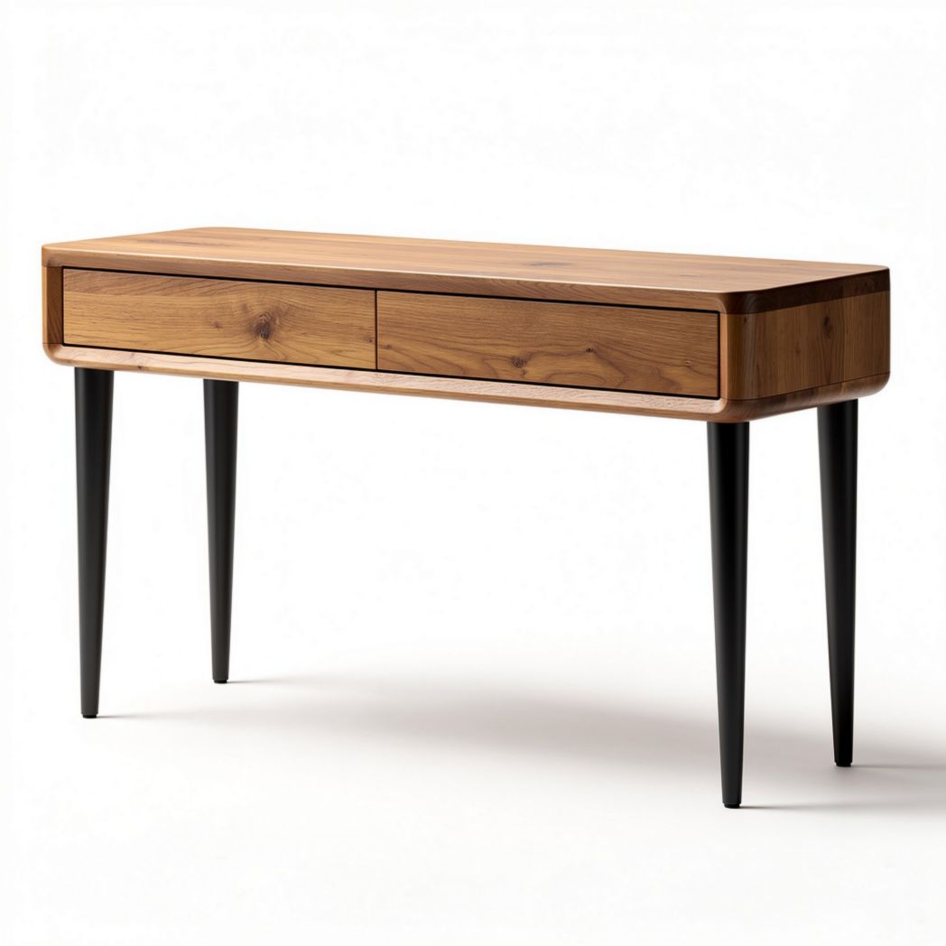 Wooden console table with two drawers in walnut finish 120 x 50 x 75cm
