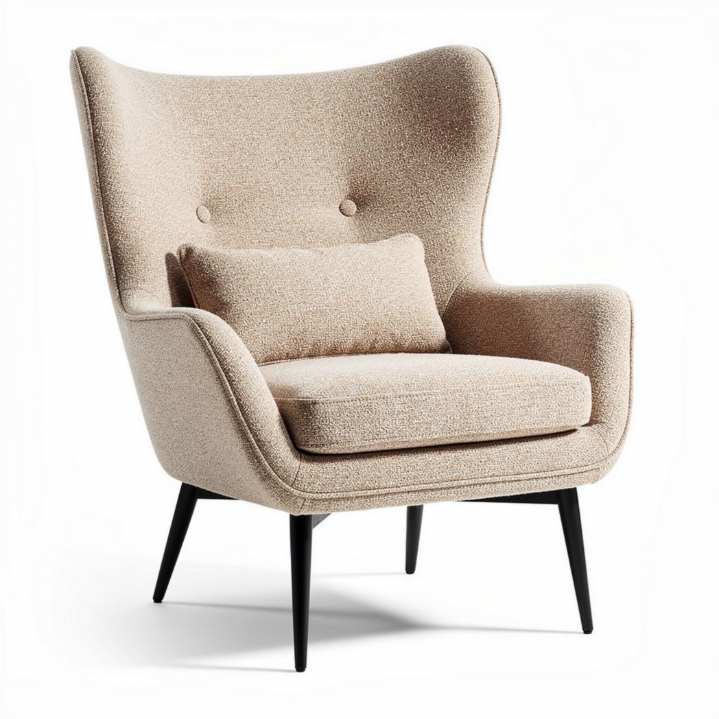 Fabric armchair with cushion support in beige color and modern design