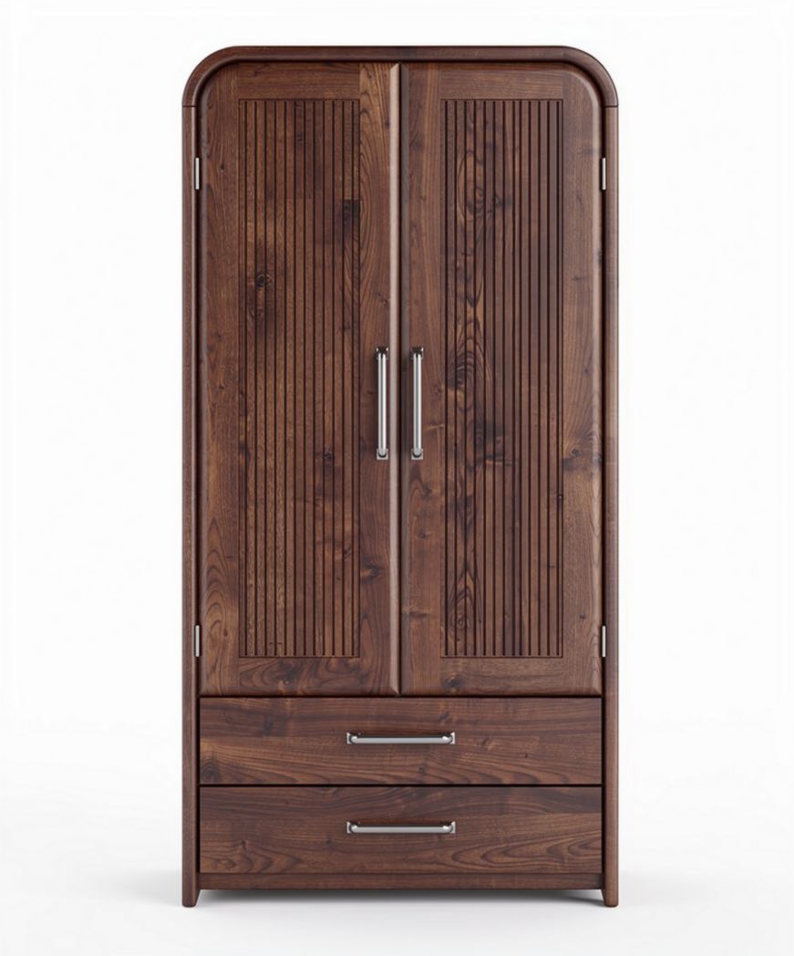 Wooden wardrobe with two doors and two drawers for storage 80 x 40 x 190cm